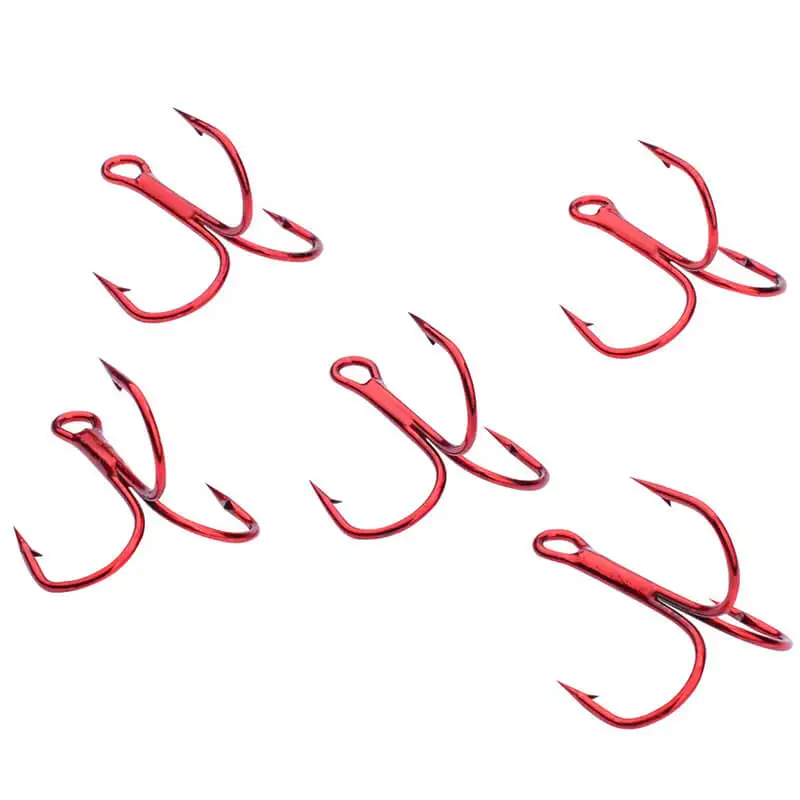 

100Pcs/lot 2# 4# 6# 8# 10# Red Fishing Hook High Carbon Steel Treble Overturned Hooks Fishing Tackle Round Bend Treble For Bass