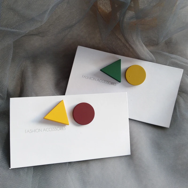 

925 Silver Nneedle Lovely Asymmetrical Earring 2021 New Design Round Triangle Yellow Red Green Stud Earrings For Girl Party Gift
