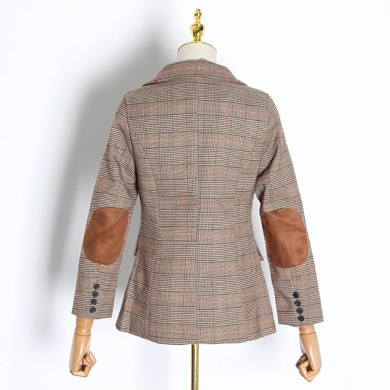 

GALCAUR Patchwork PU Leather Plaid Jacket Female Notched Long Sleeve Hit Color Tunic Elegant Blazer Women's Clothes 2020 Clothes