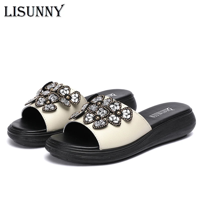 LISUNNY 2020 летние шлепанцы на платформе модная пляжная обувь женские нескользящие