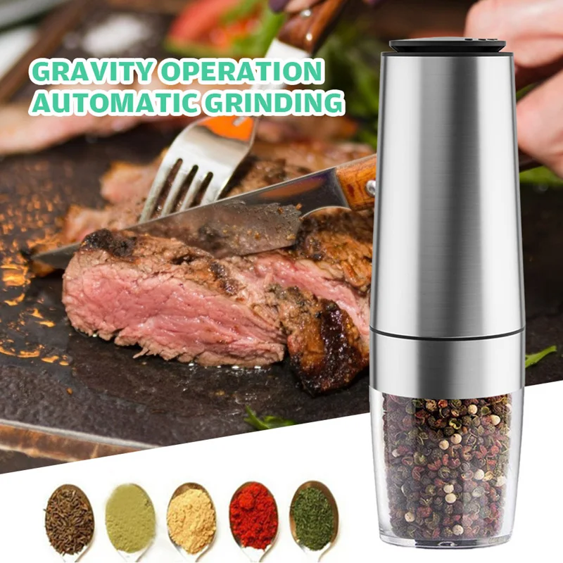 

Stainless Steel Pepper Mill Electric Gravity Salt and Pepper Grinder Operated Automatic Kitchen Tools Spice Mills Kitchen Tools