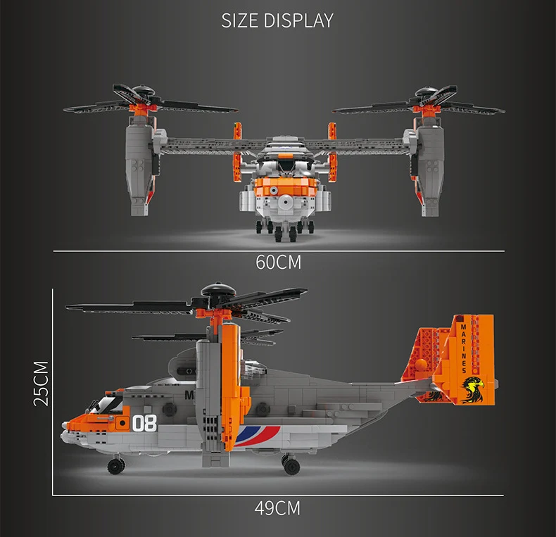 

88007 Osprey Transport Aircraft V22 Boy Assembled Aviation Aircraft Small Particle Building Block Model Toys For Children