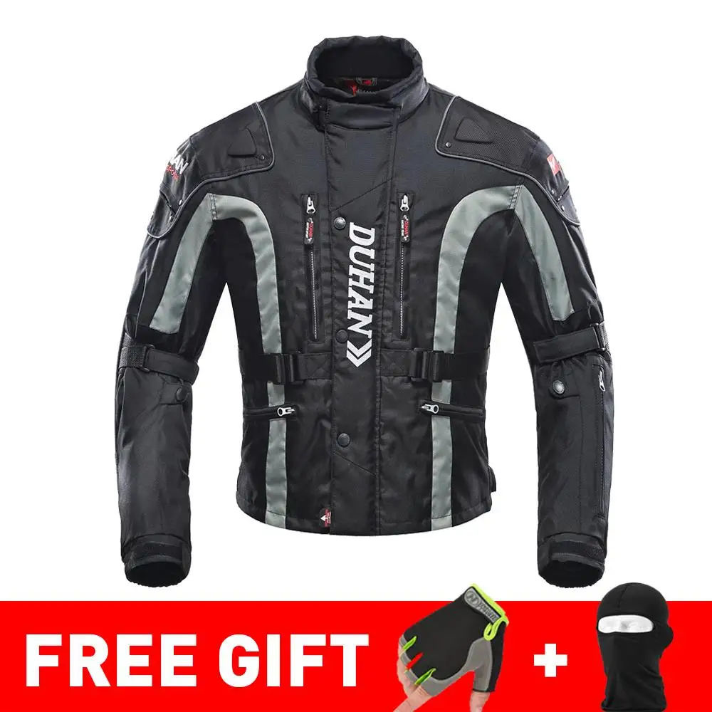 023 Black Jacket DUHAN осень зима морозостойкая Мотоциклетная Куртка Мото+ протектор мотоциклетные штаны мото костюм туристическая одежда защитный комплект - Цвет: 023 Black Jacket