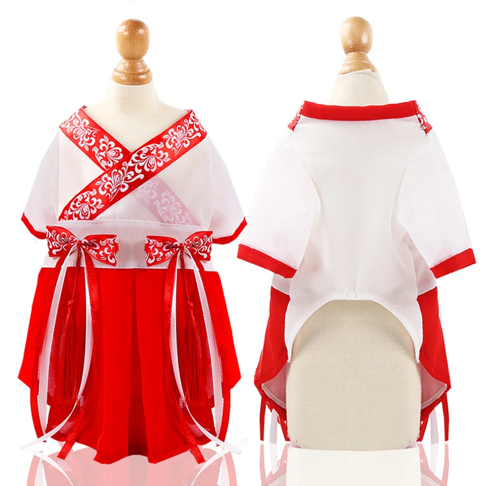 Hanfu юбка синий и белый фарфор щенок котенок одежда бульдог куртка Собака Хэллоуин