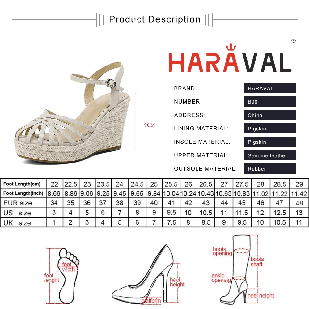 

HARAVAL Women Sandals Shoes Wedges Gladiator High Heels Summer Ankle Buckle Strap Casual Waterproof Platform Female Shoes B90