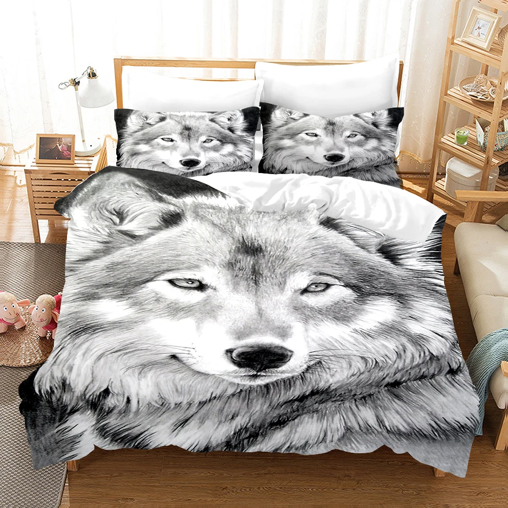 Роскошный комплект постельного белья с изображением серого волка для взрослых
