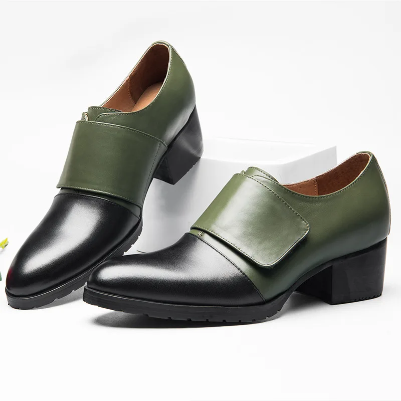 

Top leather men's pointed shoes British breathable high heel small size men's shoes color matching fashion hair stylist shoes