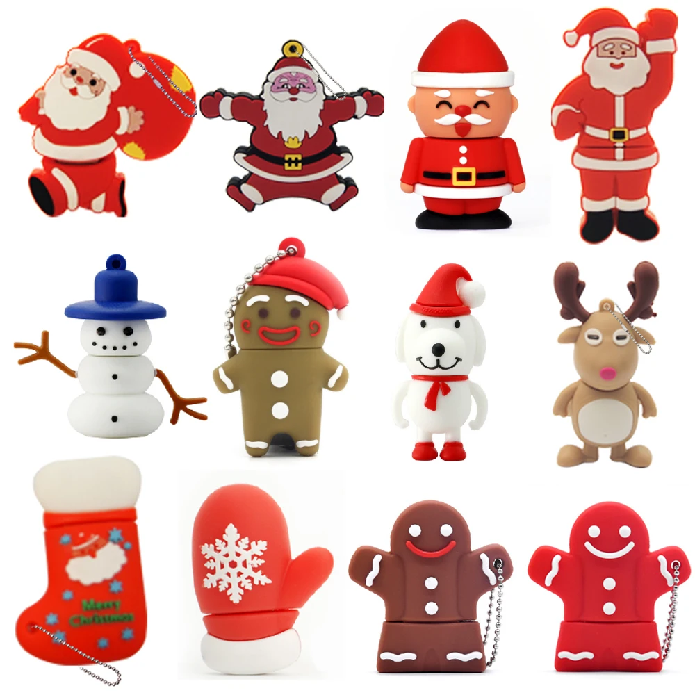 

Cartoon USB2.0 Flash Drive 64GB 32GB16GB 8GB 4GB Pendrive christmas tree snowman Cartoon Drive USB Stick Santa Claus for gift