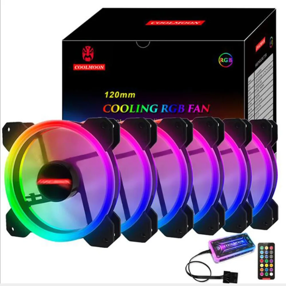 120 мм RGB Вентилятор Cooler 5pin двойной аура 1/3/6 шт. ПК Вентиляторы пульт дистанционного управления компьютером Процессор Вентилятор охлаждения Регулируемая цветная(RGB) и Скорость вентилятора