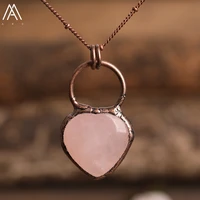 fashion necklace for women heart roses amethysts quartz crystal stone pendant necklace bronze vintage jewelry gift dropshipping