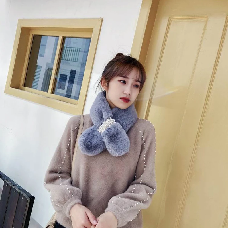 Зимний Теплый женский шарф в Корейском стиле искусственный плюшевый с имитацией