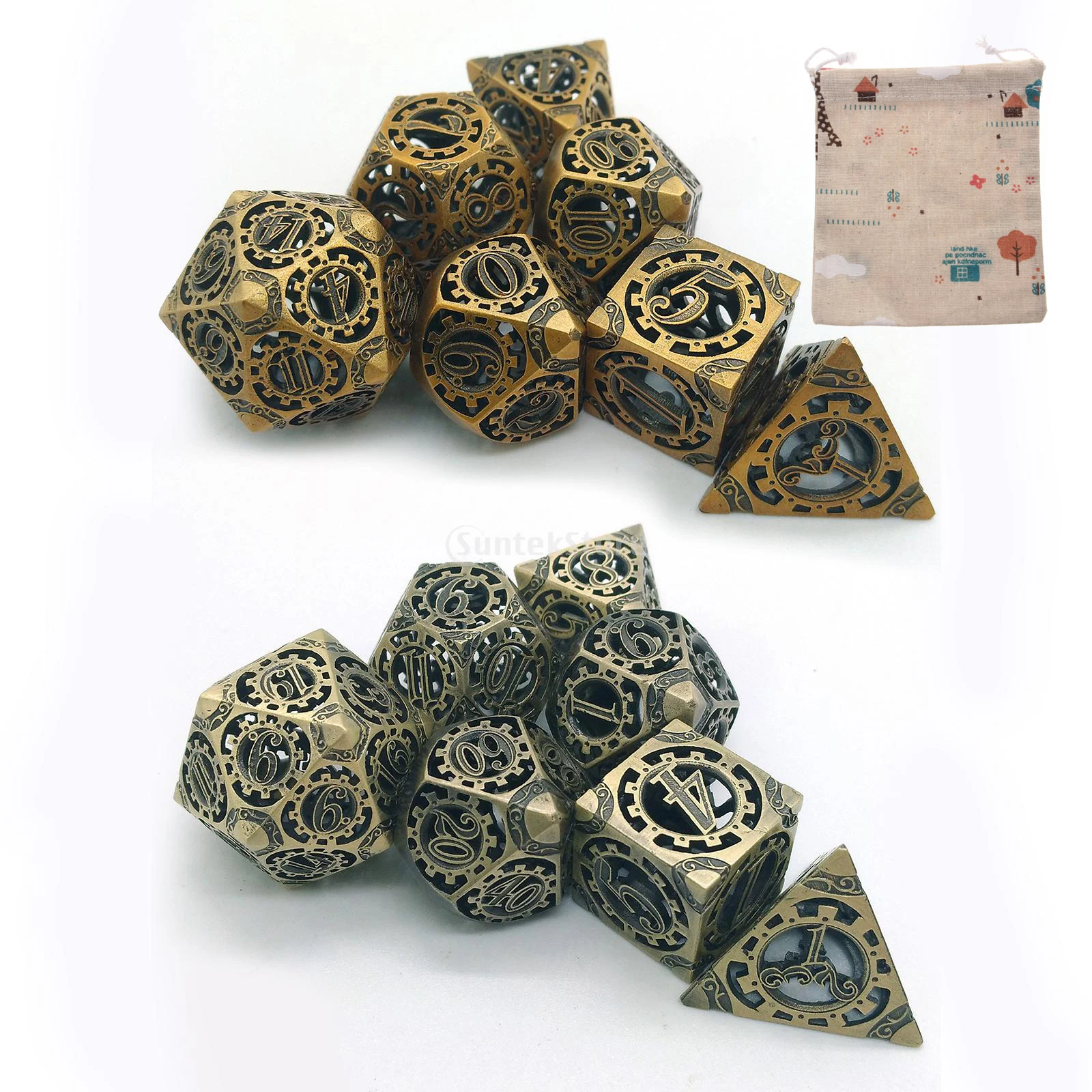 

Hollow Metal Copper 7 Polyhedral Pieces RPG DND Board Table Game Dice Set