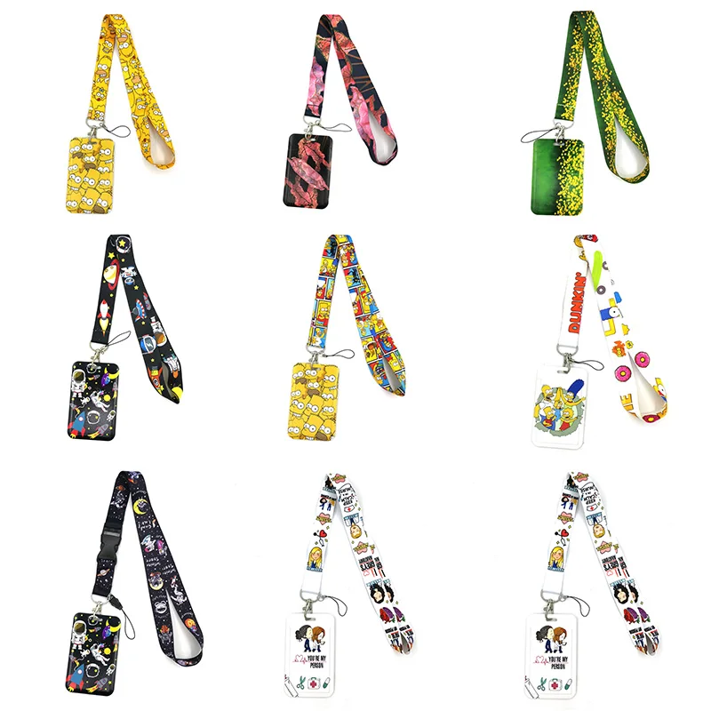 

Cartoon Cats Lanyard Credit Card ID Holder Bag Student Women Travel Card Cover Badge Cars Keychains Decorations