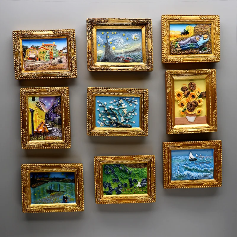 World famous painting Van Gogh painting Picture frame 3d fridge magnets starry sky sunflower siesta refrigerator stickers gifts