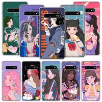 ins kawaii japanese anime illustration girl phone case for samsung a71 a70 a51 a50 5g a41 a40 a31 a30 a21s a20e galaxy a11 a10 a