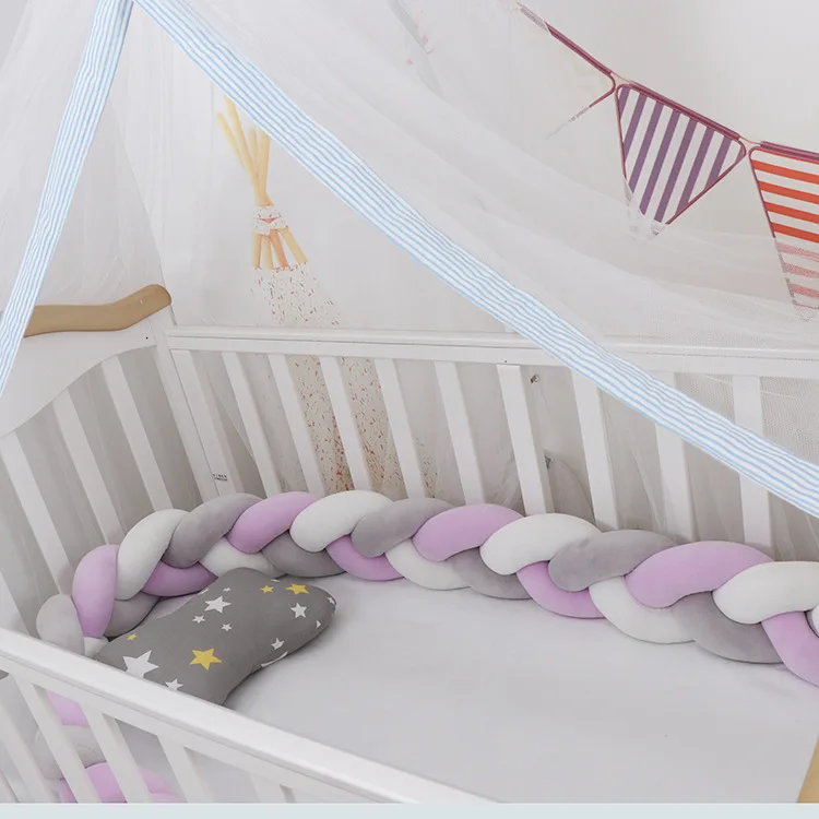 Gray White Purple 3M детский бампер кровать плетеная кроватка бамперы для мальчиков девочек Младенческая защита для кроватки бампер Тур де ЛИТ Bebe Tresse декор комнаты - Цвет: Gray White Purple