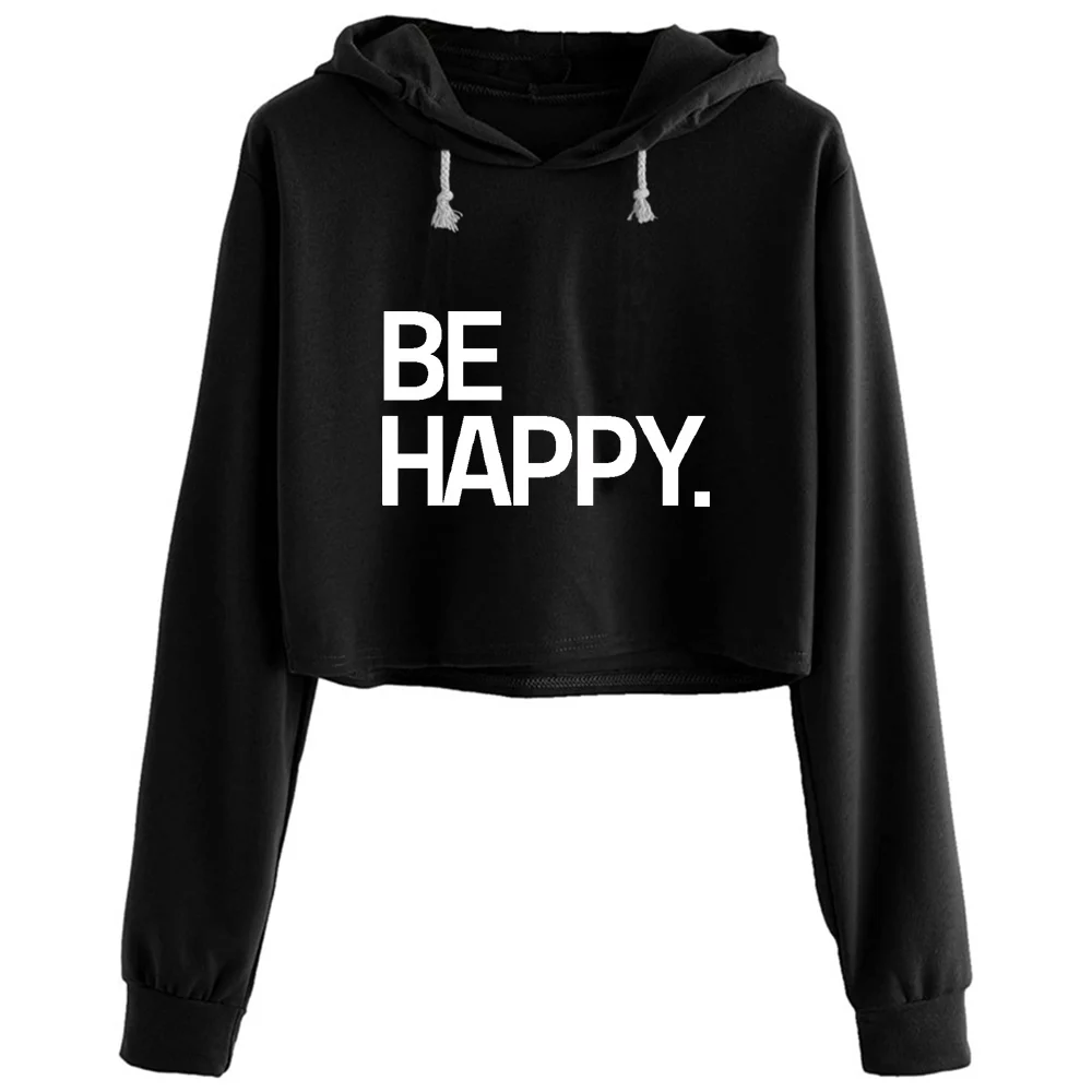

Be Happy Crop Hoodies Women Harajuku Anime Emo Aesthetic Pullover For Girls