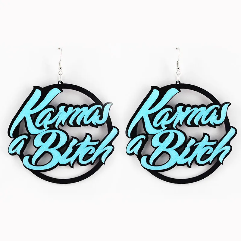 

Fashion Acrylic Oversized Blue Karma Bitch Letter Earrings For Women Girls Geometric Big Drop Earrings HipHop Punk Party Jewelry