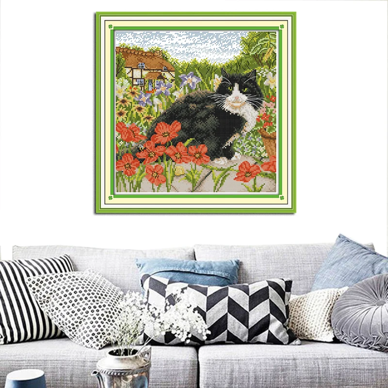 Картина с кошкой и маком Joy Sunday рассчитана на принт холсте наборы для вышивки