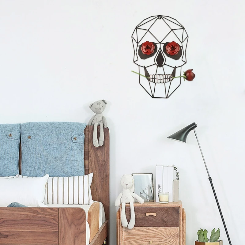 T8WE 14-дюймовый металлический Настенный декор в виде черепа с розой для спальни