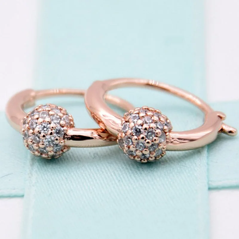 

Original 925 Sterling Silver Earring Rose Pave Bead Hoop Stud Earrings With Crystal For Women Europe Gift Diy Jewelry