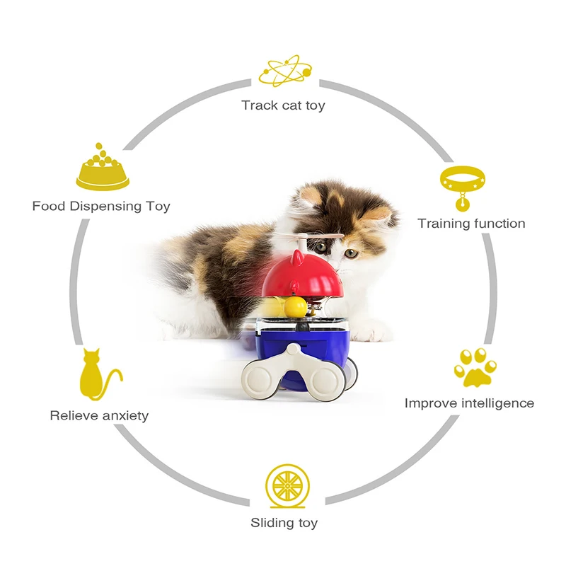 

Cute Tumbler Cat Toys Turntable Food Dropping Ball Interesting Cat Moving Car with Windmill Durable Pet Supplies LBS