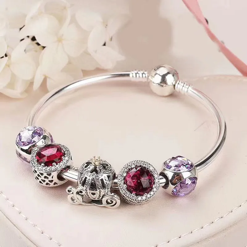 

Original 925 Sterling Silver Pumpkin Cart And Red Cat's Eye Beading Pan Bracelet For Women Wedding Fashion Jewelry