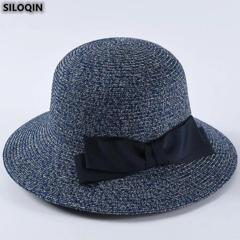 

SILOQIN Spring Simple Fashion Bow Bucket Hats For Women's Trend Panama Ladies Brands Sombreros Elegant Leisure Beach Hat Summer