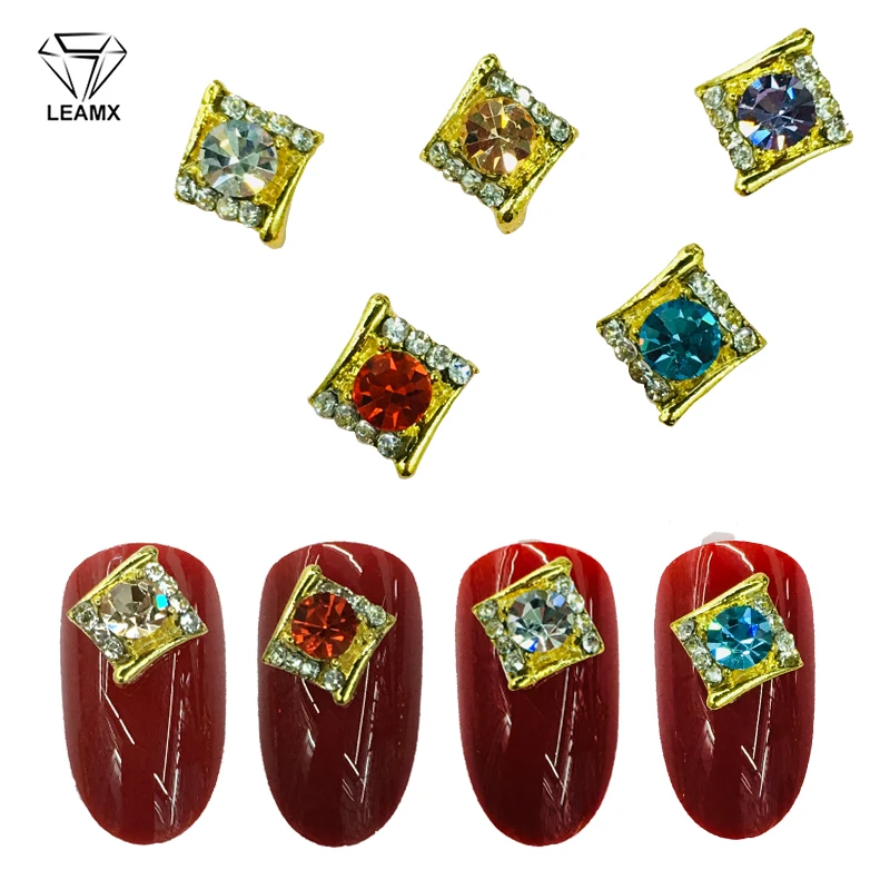 

LEAMX 10pcs 3D Rhinestones Rhombus Nail Metal Charms Kawaii Crystal Nail Art Decorations Nails Jewelry Decor Manicure Stone L555