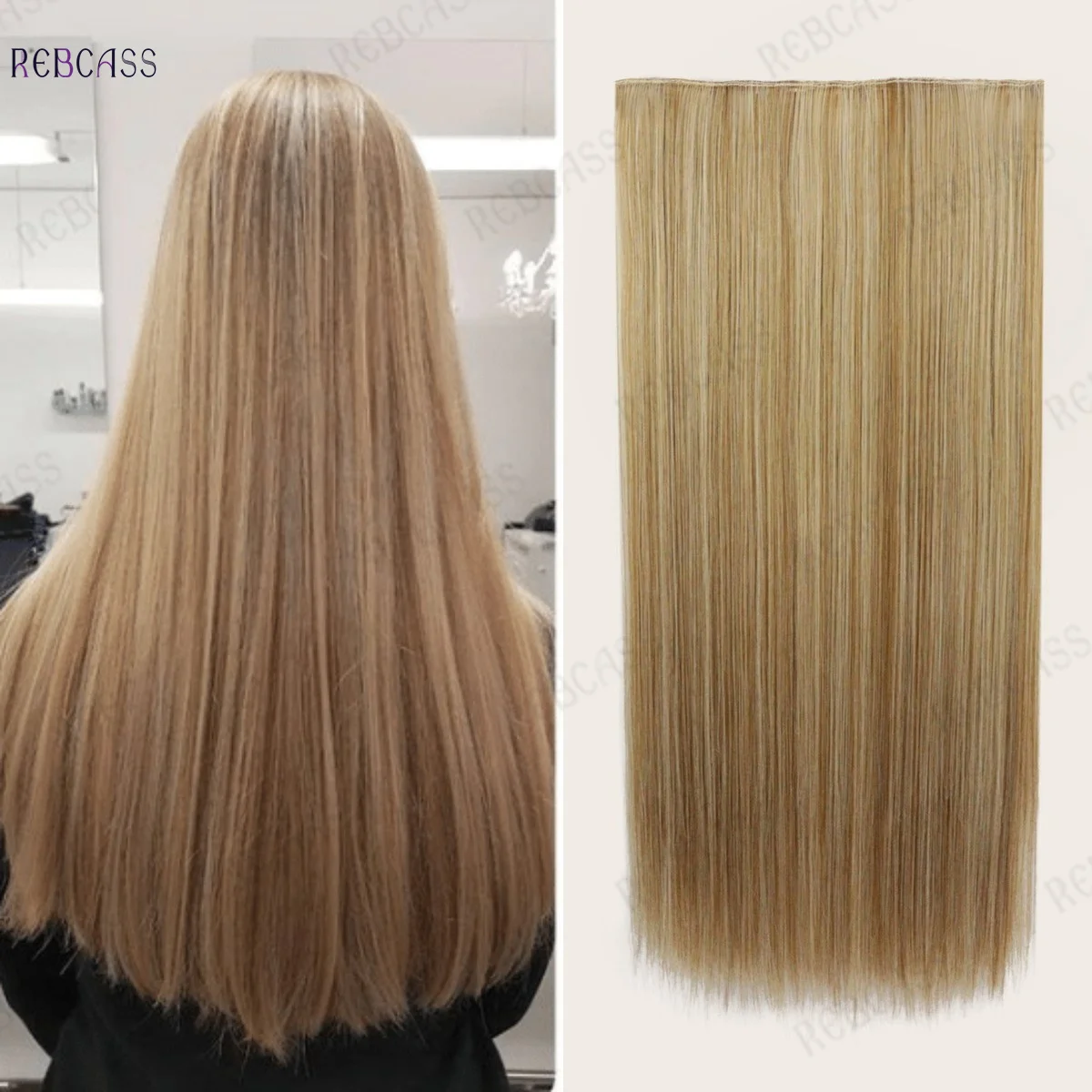 

Rebcass 26Inchs 5 Clips in Hair Extensions Long Straight Hairstyle Synthetic Blonde Hairpieces Heat Resistant False Hair