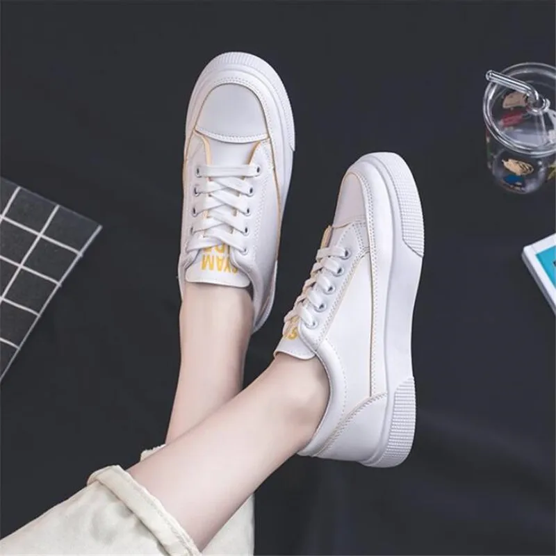 

2019 new spring tenis feminino lace-up white shoes woman Leather solid color female shoes casual women shoes sneakers L612