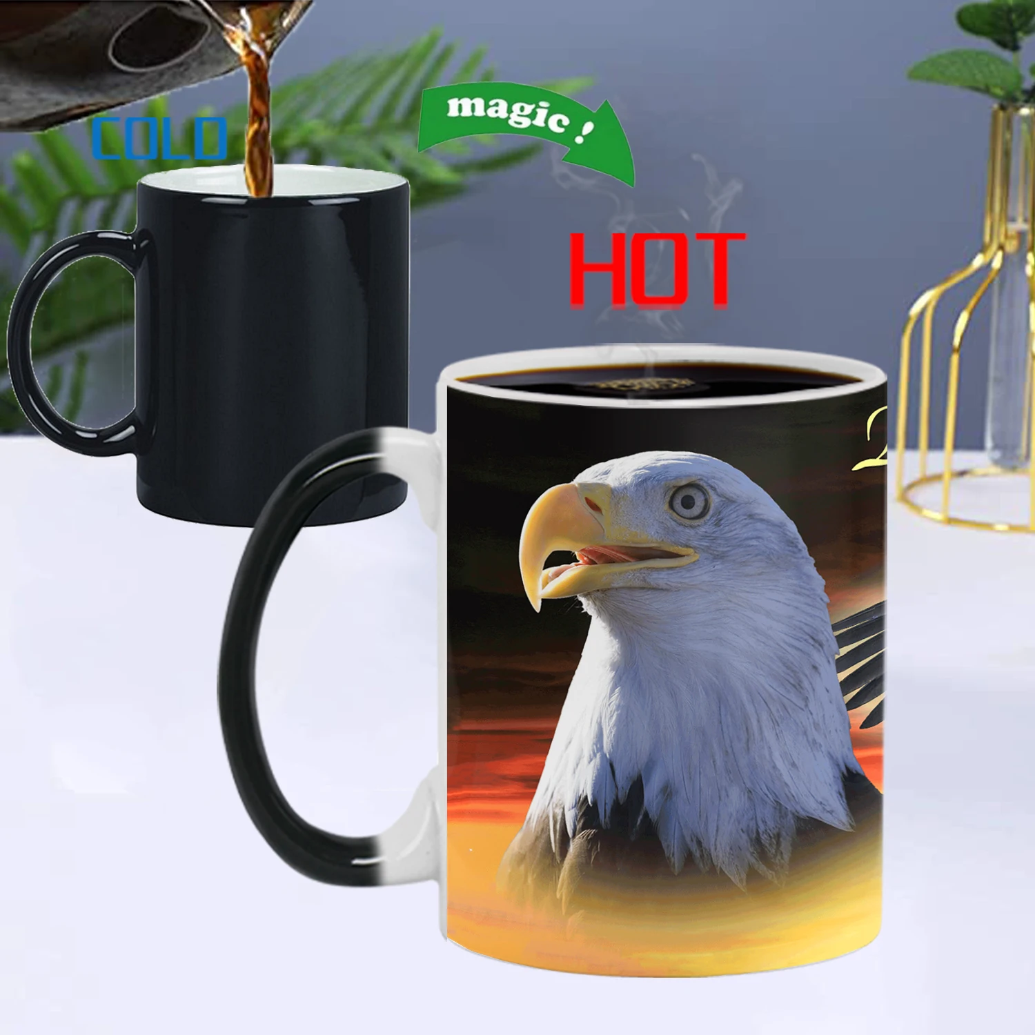 

350ml North American Condor Bald Eagle Color Changing Cup Ceramic Thermal Reaction Magic Coffee Milk Tea Mug Creative Fun Gift