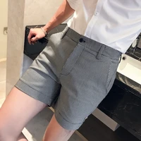 summer solid side split casual plaid shorts men clothing 2021 simple all match slim fit streetwear mens shorts gray high quality