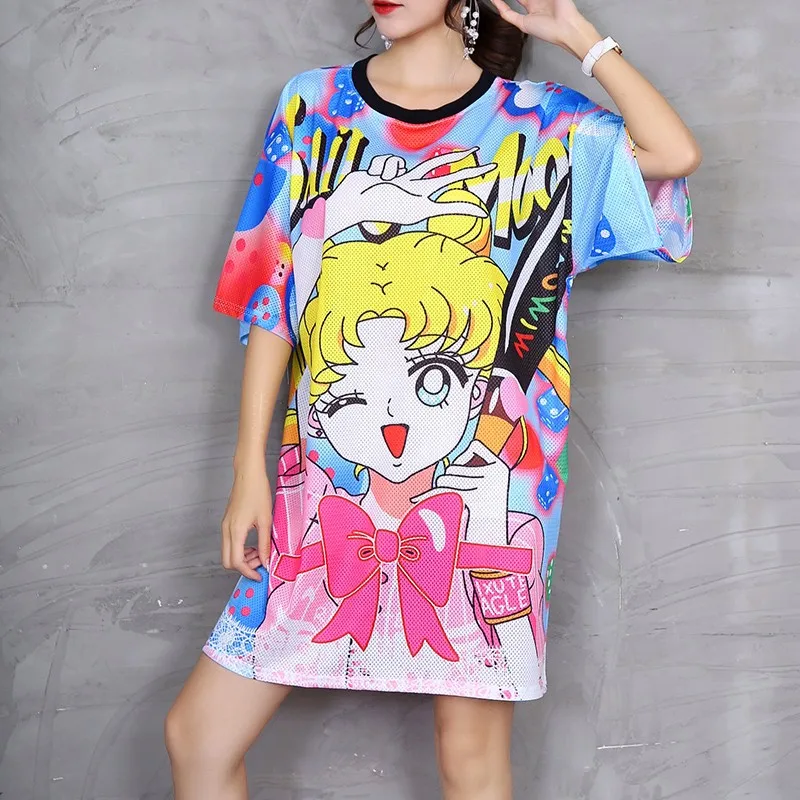 

Tonngirls 2020 Womens Nightgowns Sailor Moon Sleepwear Cute Sleep Shirt Printed Night Dress Short Sleeve Nightwear Loose Summer