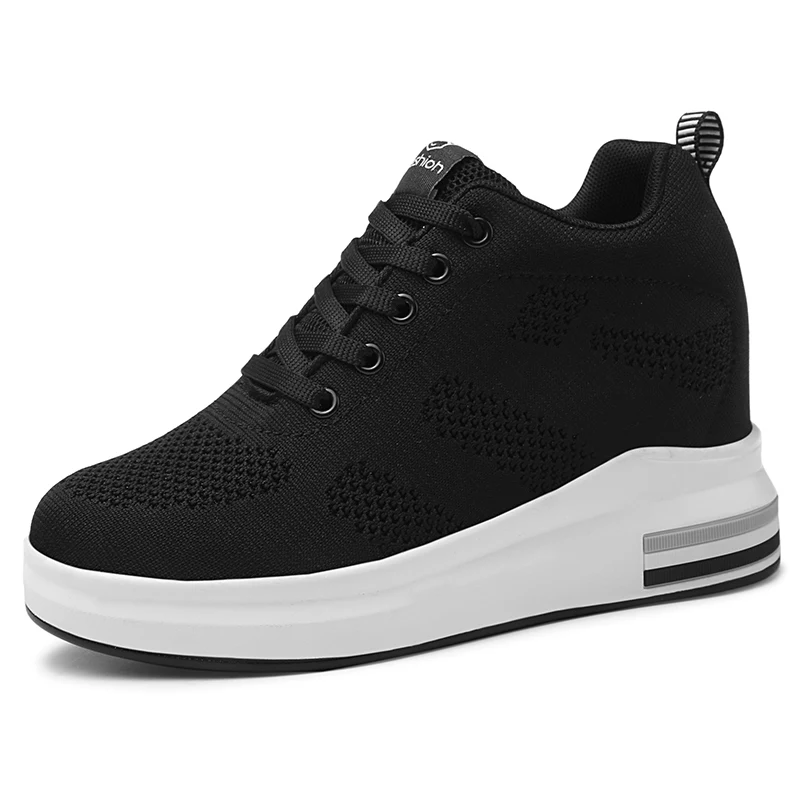 

Sneakers Walking Heel Women Fashion Flying Knitting Wedge Casual Shoes Woman Air Mesh Breathable Autumn High Top Ladies Shoes