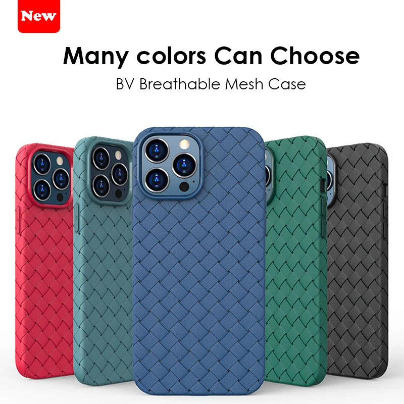 

Matte Anit-Fingerprint Breathable Mesh Case For iPhone 13 Pro Max 12 11 XS XR X Silicone Weave BV Grids Soft TPU Cover Funda