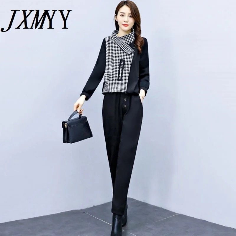 

Модный женский костюм JXMYY, Новинка весна-осень 2021, Удобный Повседневный свитер со снижением возраста, брюки из двух частей, свободный тренд
