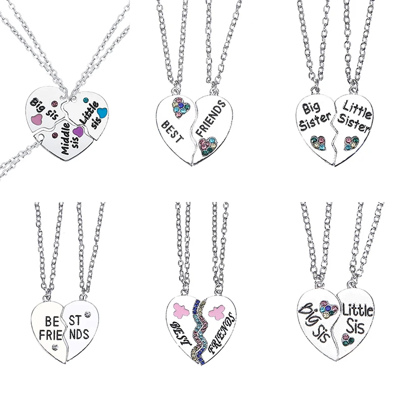 

2/3 Pcs Best Friend Necklace Women Crystal Heart Pendant Big Sister Little Sister Couple Necklace Men Friendship Jewelry