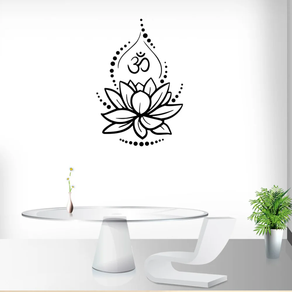 

Creative Lotus Vinyl Wall Decals Om Sign Vinyl Wall Stickers Yoga Meditating Decal Murals Removable Art Room Decor