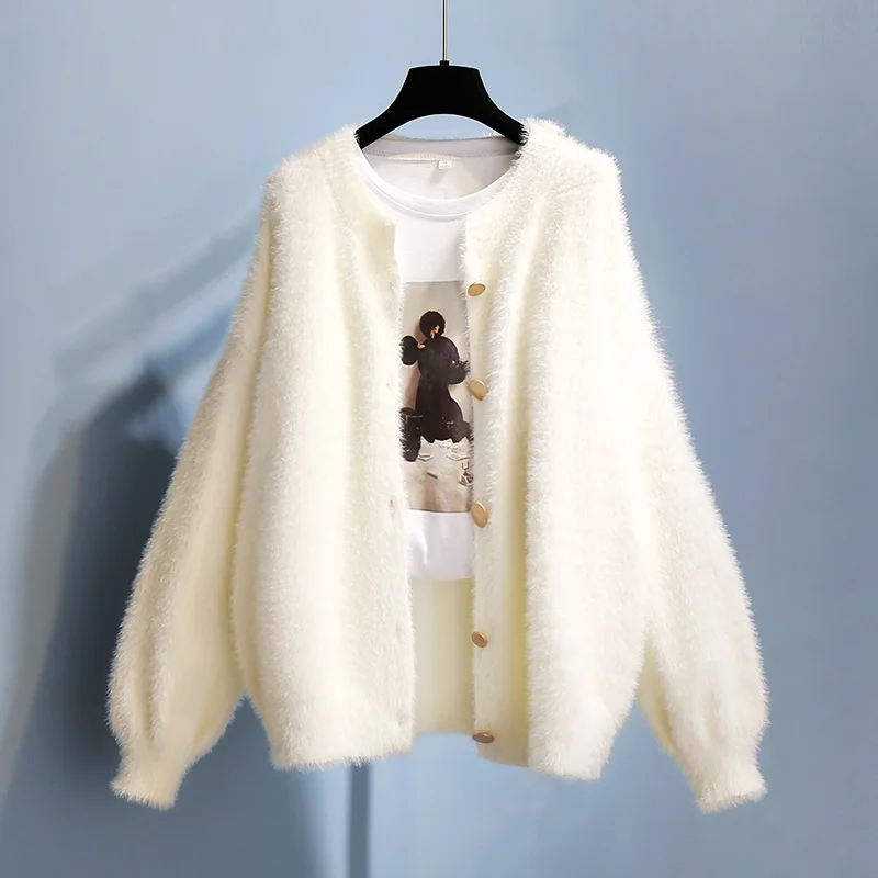 

Soft Fleece Knitted Women Sweater Cardigan Autumn Winter New 2021 Thicken Warm Solid Elegant Fmelae Pulls Outwear Tops