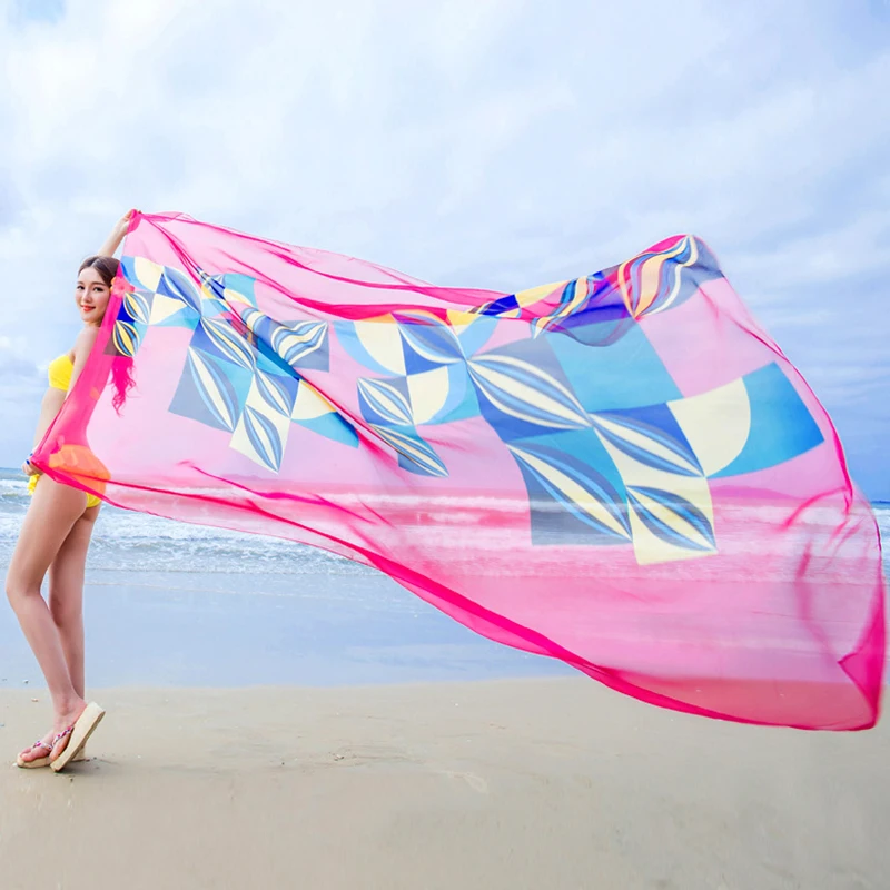 Женская модная шаль удобная мягкая для отдыха длинный пляжный шарф с принтом