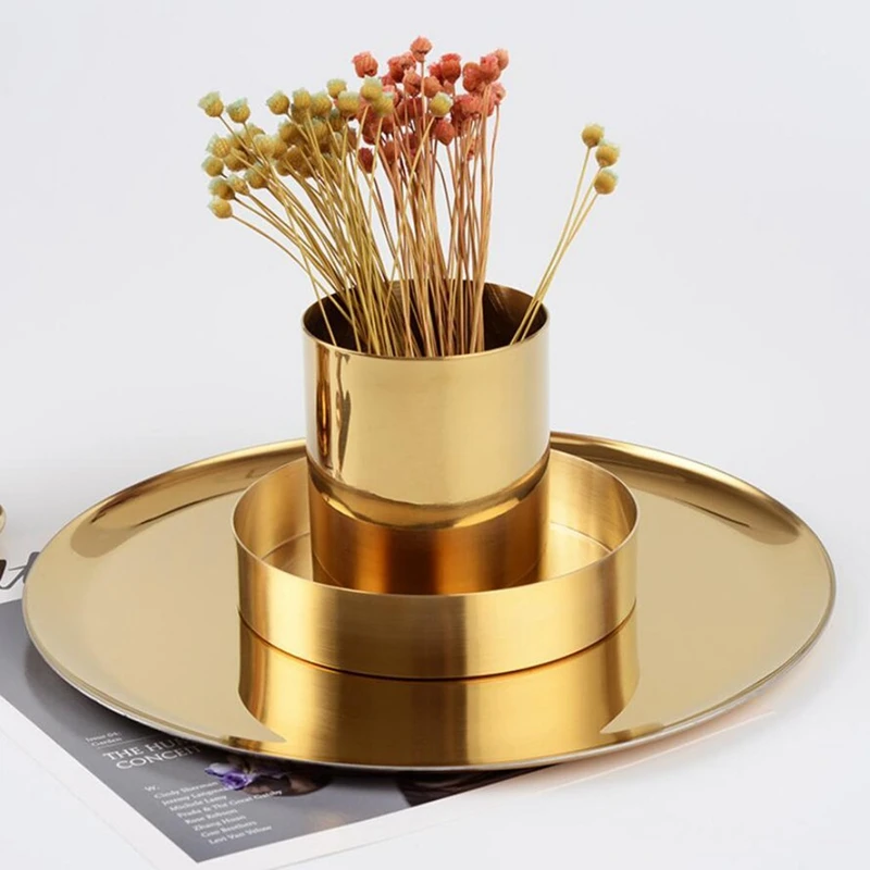 

Gold Flower Vase Pen Holder Desktop Storage & A4 Clipboard Gold Stainless Steel Metal Legal Pad Menu Writing Pad