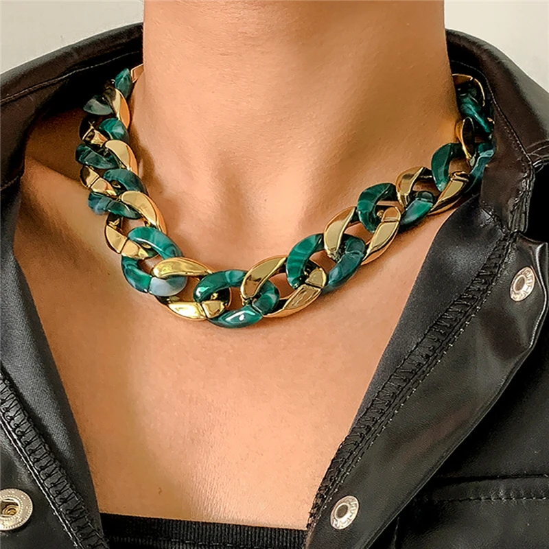 

3 Colors Acrylic Resin Choker Chunky Thick Necklaces Gothic Miami Curb Cuban Necklaces Collier Female Neck Jewelry
