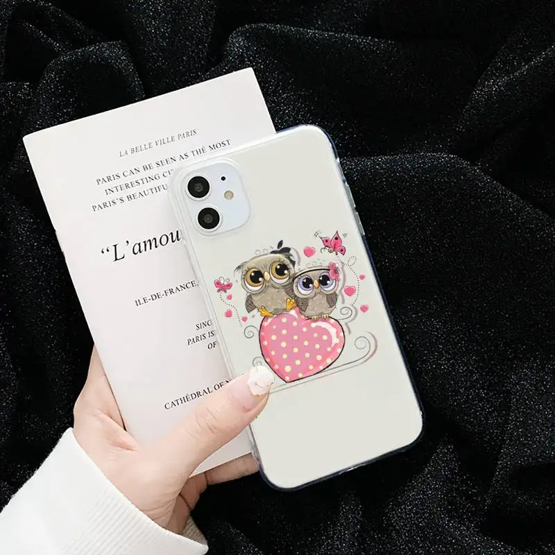 

Cute cartoon owl animal Phone Case Transparent for iPhone 6 7 8 11 12 s mini pro X XS XR MAX Plus cover funda shell