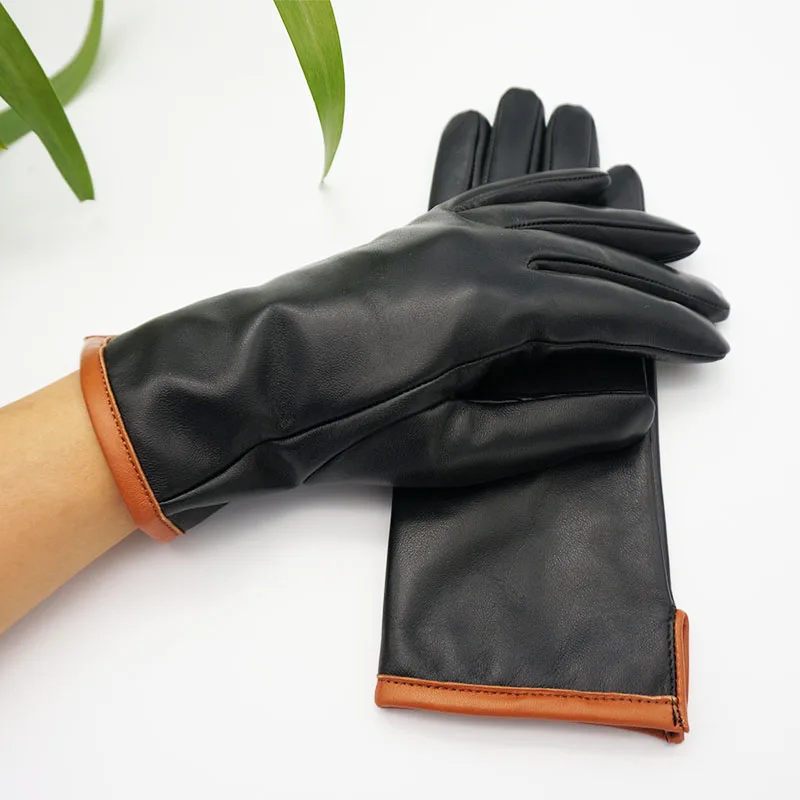 Овчина женские кожаные перчатки - Color: Black
