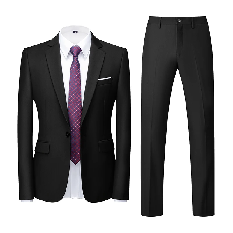

(jacket + pants) boutique fashion men solid color casual business high-end social formal 2-piece set groom wedding plus size
