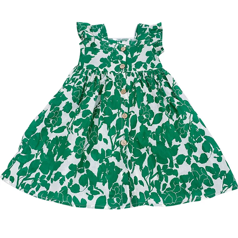 

2021 Girls Square Neck Printed Sleeveless Casual Dress Children's Clothing Wholesale Kids Dresses for Girls