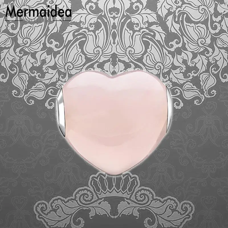 Бусины сделай сам розовое сердце бусина с отверстием 5 мм модная Посеребренная