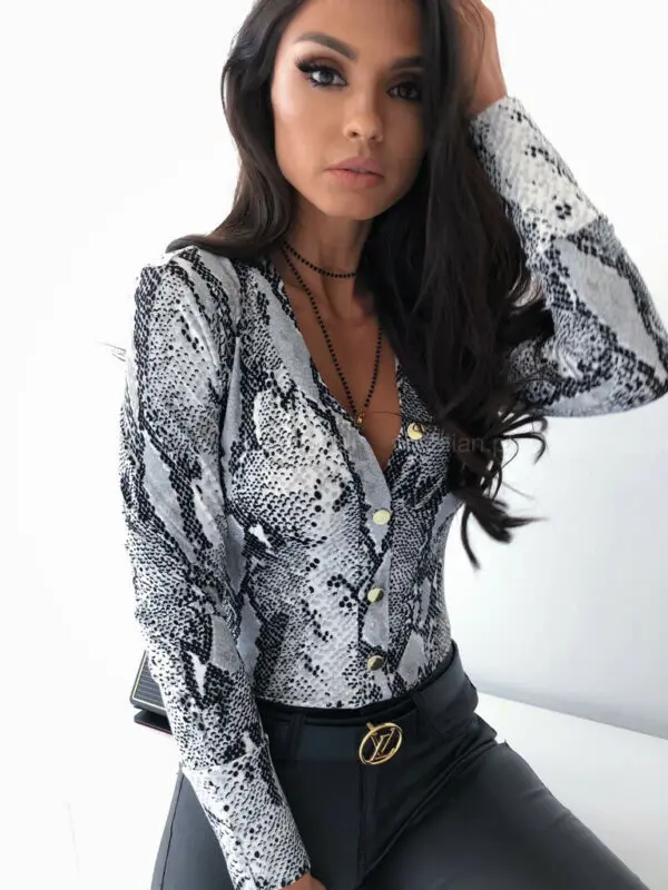 Рубашка женская с принтом змеиной кожи топ-кимоно длинным рукавом и отложным