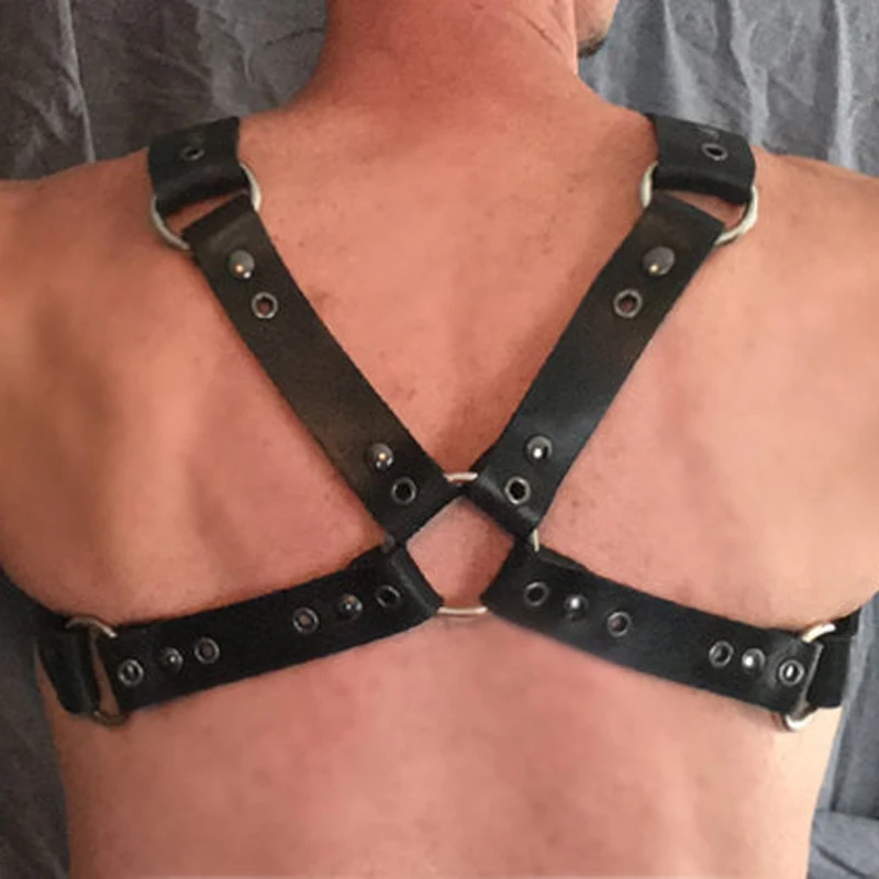

Q.FURDREAM Genuine PU Men's Sexy Bondage Restraints Leather Belt Chest Straps Harness Gay Buckles Fetish Clubwear Toys For man